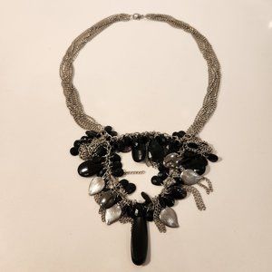 Silver & Black Stone Statement Necklace